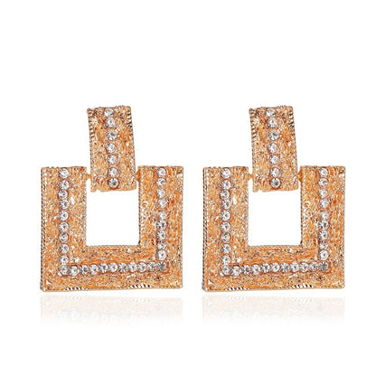 The New Geometric Diamond Square Earrings Exaggerated Flash Diamond Twist Earrings Elegant Long Earrings