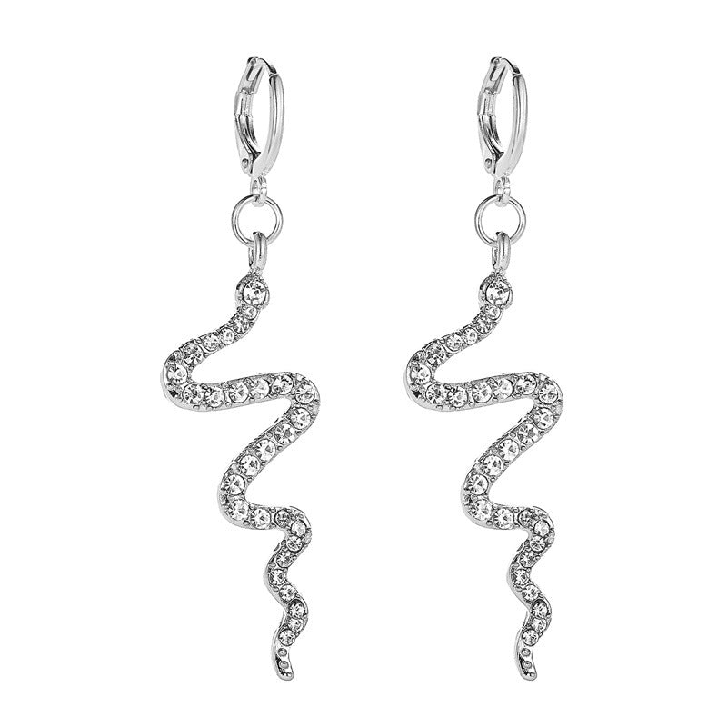 New Fashion Simple Wave Earrings Serpentine Earrings Cold Wind Long Section Diamond Earrings Wholesale Gooddiy