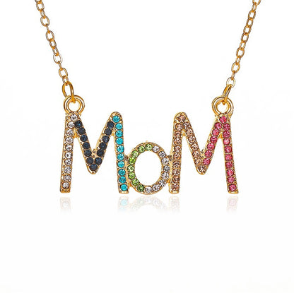 New Simple Color Diamond Clavicle Chain Mother&#39;s Day Gift Creative Diamond Mom Alphabet Necklace Gooddiy Wholesale