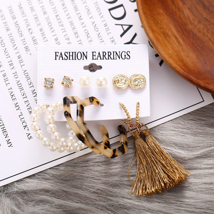 Acrylic Artificial Pearl Circle Tassel Earrings Set 6 Piece Set Hot Selling Earrings Wholesale Gooddiy