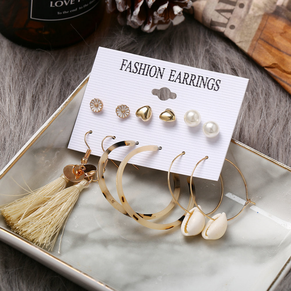 Acrylic Artificial Pearl Circle Tassel Earrings Set 6 Piece Set Hot Selling Earrings Wholesale Gooddiy