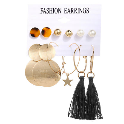 Acrylic Artificial Pearl Circle Tassel Earrings Set 6 Piece Set Hot Selling Earrings Wholesale Gooddiy