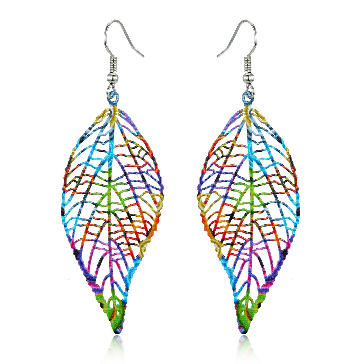 Color Leaf Iron Ear Hook Computer Piece Feather Earrings Printing Hollow Earrings Wholesale