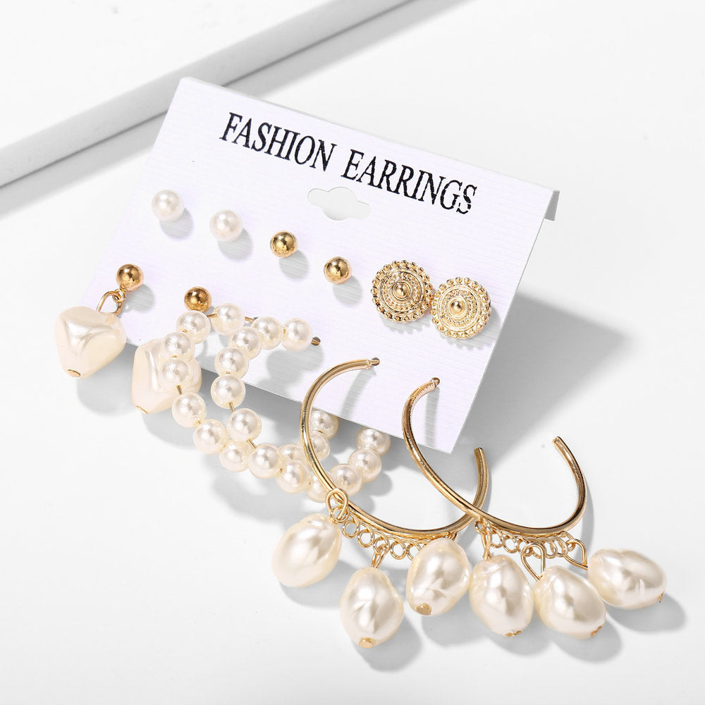 Acrylic Artificial Pearl Circle Tassel Earrings Set 6 Piece Set Hot Selling Earrings Wholesale Gooddiy