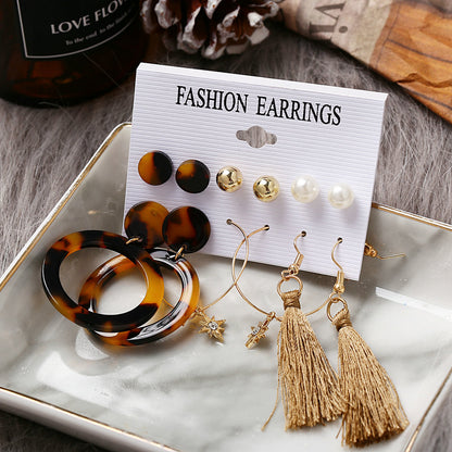 Acrylic Artificial Pearl Circle Tassel Earrings Set 6 Piece Set Hot Selling Earrings Wholesale Gooddiy