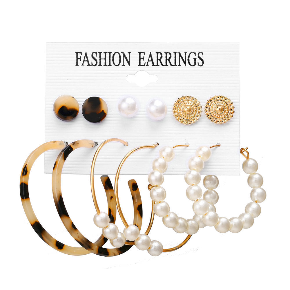 Acrylic Artificial Pearl Circle Tassel Earrings Set 6 Piece Set Hot Selling Earrings Wholesale Gooddiy