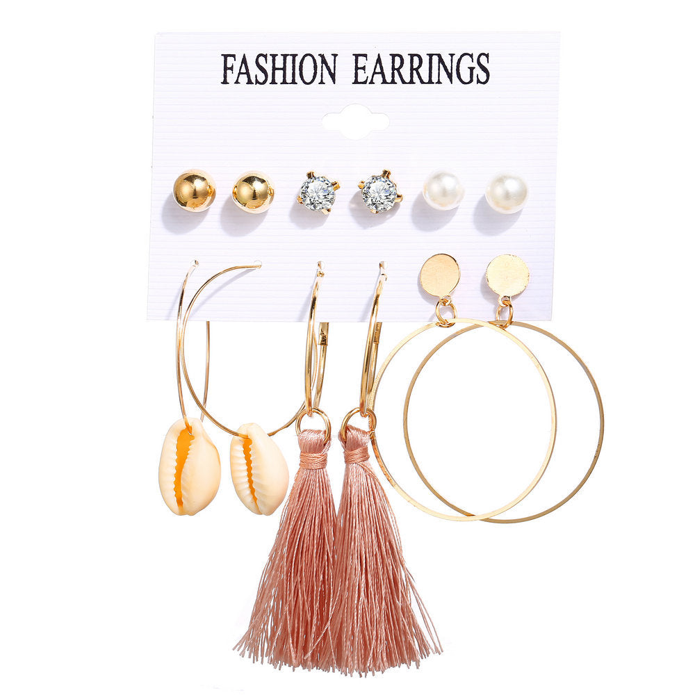 Acrylic Artificial Pearl Circle Tassel Earrings Set 6 Piece Set Hot Selling Earrings Wholesale Gooddiy