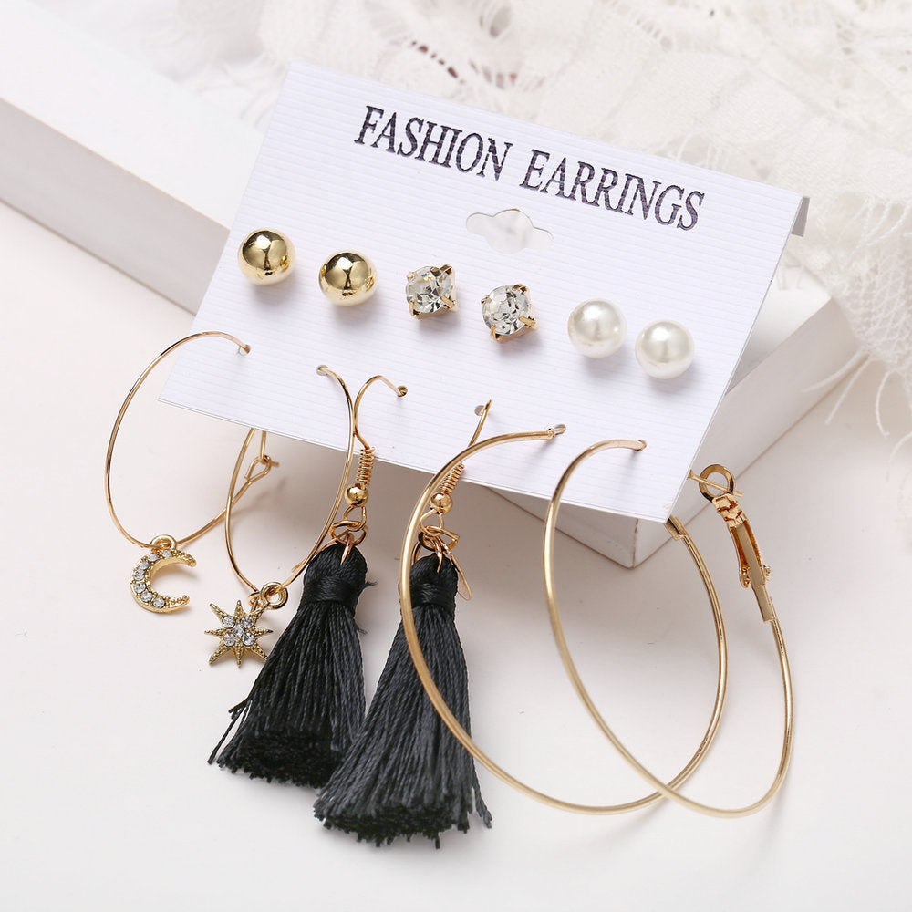 Acrylic Artificial Pearl Circle Tassel Earrings Set 6 Piece Set Hot Selling Earrings Wholesale Gooddiy