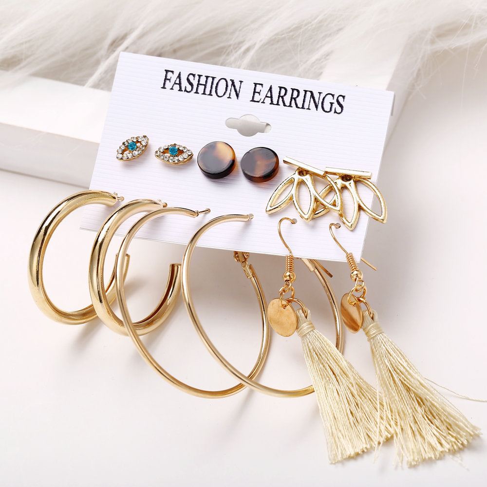 Acrylic Artificial Pearl Circle Tassel Earrings Set 6 Piece Set Hot Selling Earrings Wholesale Gooddiy