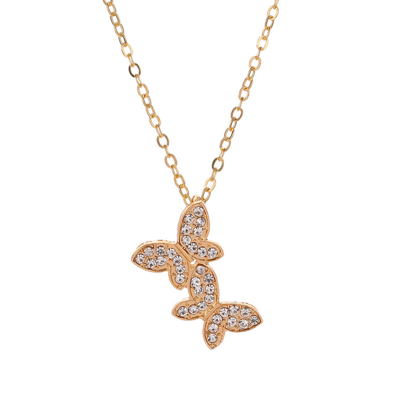 Explosion Necklace Temperament Full Diamond Butterfly Necklace Clavicle Chain Cute Insect Golden Butterfly Necklace Wholesale Gooddiy