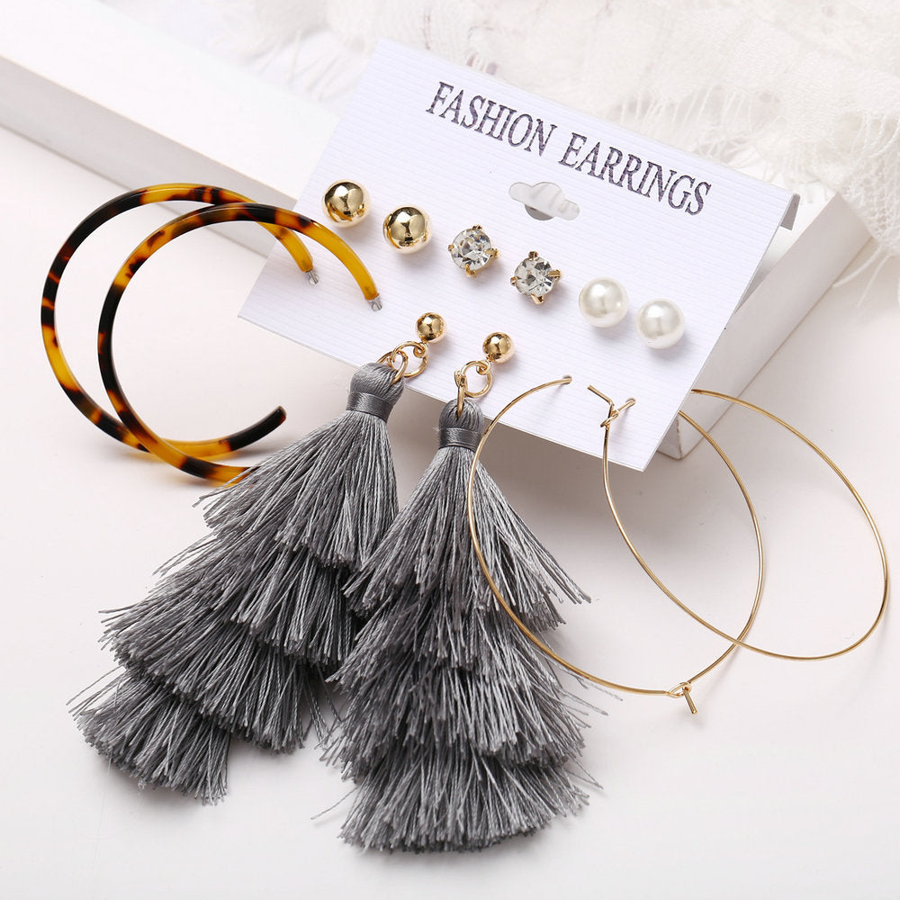 Acrylic Artificial Pearl Circle Tassel Earrings Set 6 Piece Set Hot Selling Earrings Wholesale Gooddiy