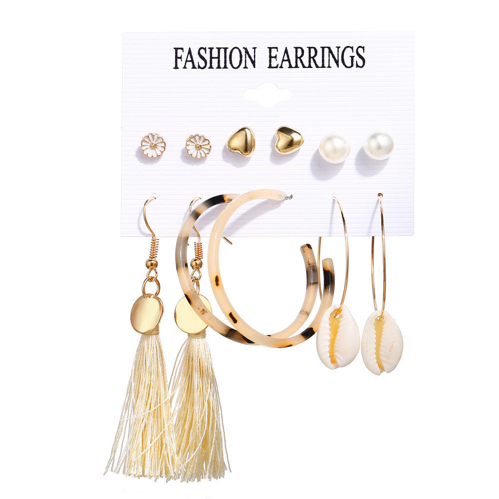 Acrylic Artificial Pearl Circle Tassel Earrings Set 6 Piece Set Hot Selling Earrings Wholesale Gooddiy