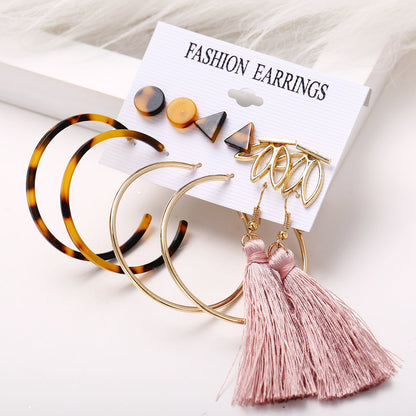 Acrylic Artificial Pearl Circle Tassel Earrings Set 6 Piece Set Hot Selling Earrings Wholesale Gooddiy