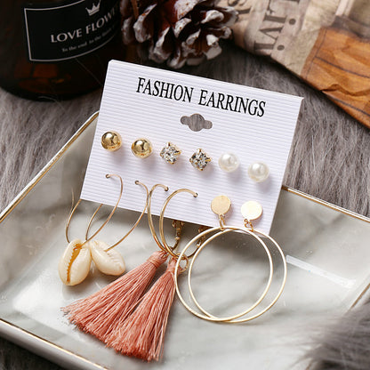 Acrylic Artificial Pearl Circle Tassel Earrings Set 6 Piece Set Hot Selling Earrings Wholesale Gooddiy