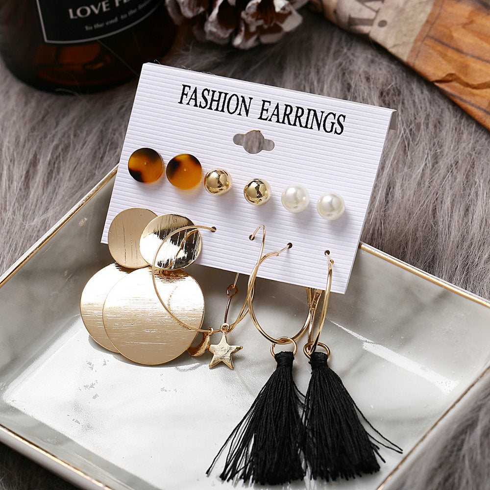 Acrylic Artificial Pearl Circle Tassel Earrings Set 6 Piece Set Hot Selling Earrings Wholesale Gooddiy