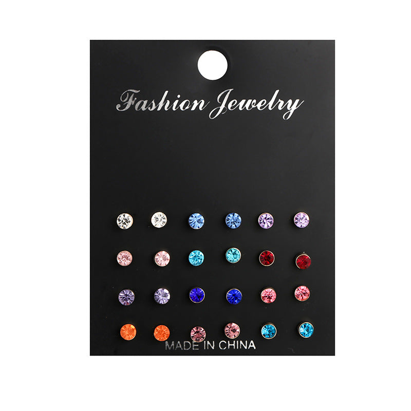 Fashion Stud Earrings Fashion Size Pearl Inlay 12 Pairs Color Diamond Set Earrings Popular Wholesale Gooddiy