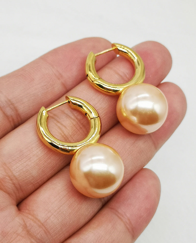 1 Pair Fashion Round Brass Plating Inlay Pearl Drop Earrings