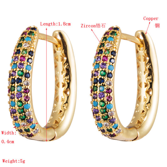 Creative Simple Fashion Copper Micro-set Color Zircon Earrings Female U-shaped Geometric Full Diamond Earrings