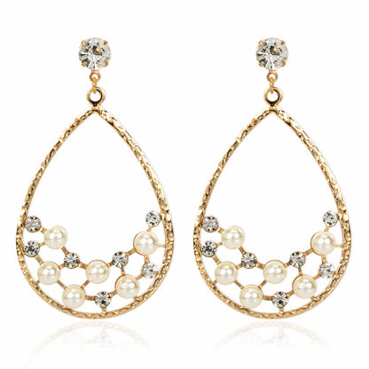 Creative Personality Drop-shaped Alloy Acrylic Diamond-set Pearl Earrings Wholesale Gooddiy