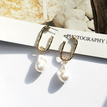 Fashion Rectangle Alloy Plating Pearl Earrings