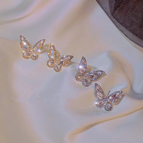 S925 Sterling Silver Needle Retro  Style Butterfly Earrings Rhinestone Glittering Small Earrings New Temperament Super Fairy Earrings Wholesale Gooddiy