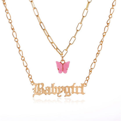 Double Acrylic Butterfly Necklace Fashion Alphabet Angel Pendant Baby Girl English Alphabet Necklace Wholesale Gooddiy