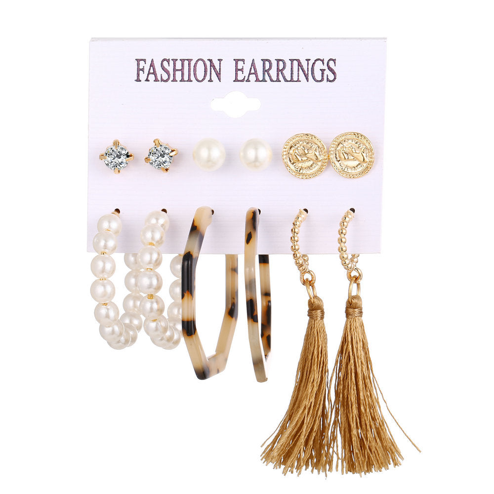 Acrylic Artificial Pearl Circle Tassel Earrings Set 6 Piece Set Hot Selling Earrings Wholesale Gooddiy