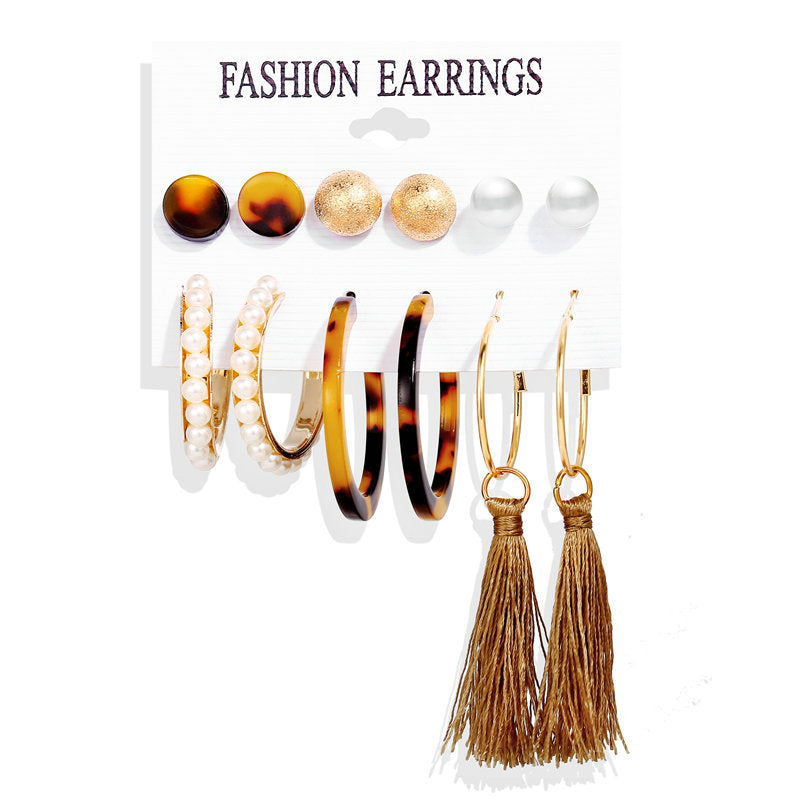 Acrylic Artificial Pearl Circle Tassel Earrings Set 6 Piece Set Hot Selling Earrings Wholesale Gooddiy