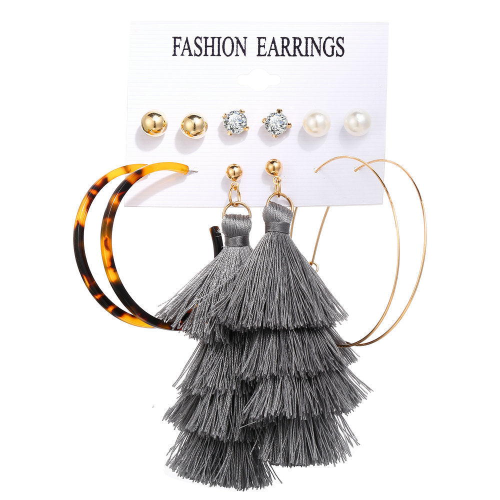 Acrylic Artificial Pearl Circle Tassel Earrings Set 6 Piece Set Hot Selling Earrings Wholesale Gooddiy