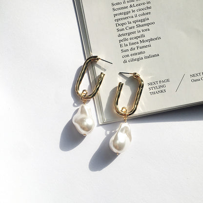 Fashion Rectangle Alloy Plating Pearl Earrings