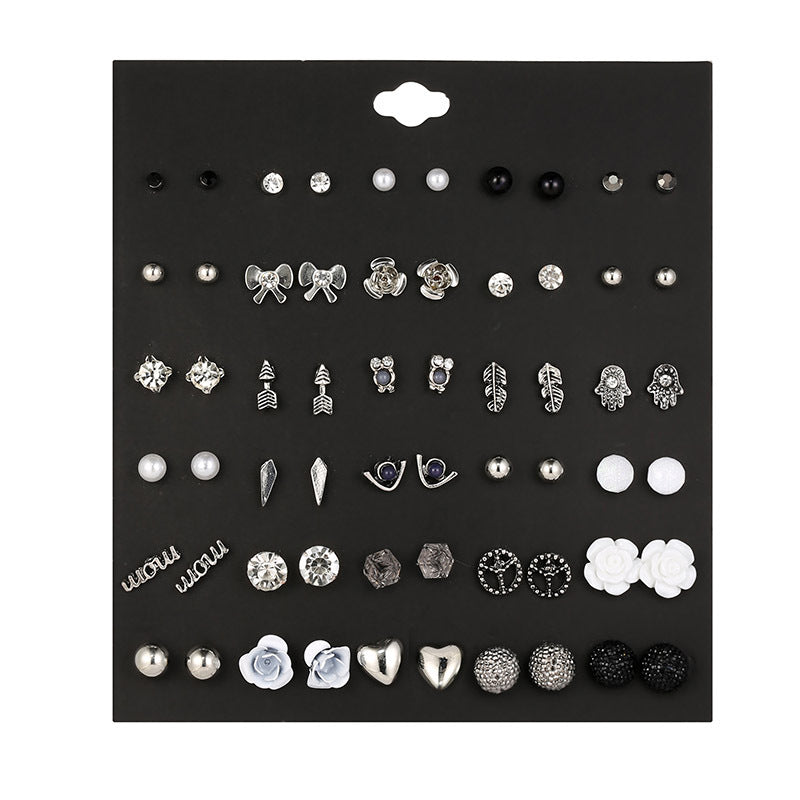 30 Pairs Of Silver-plated Owl Pearl Earrings Set Wholesale Fashion Jewelry