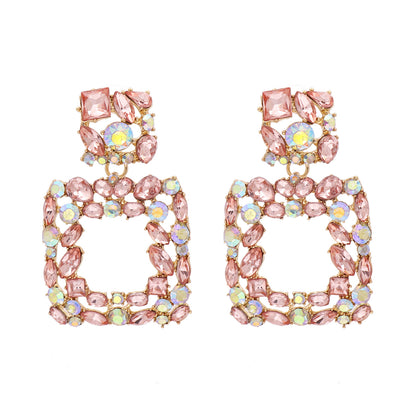 New Pink Series Earrings Geometric Earrings Water Drop Square Diamond Pink Girl Heart Wholesale Gooddiy