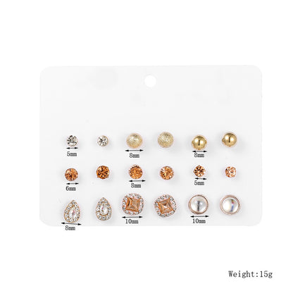 Geometric Plating Alloy Artificial Gemstones Earrings Ear Studs