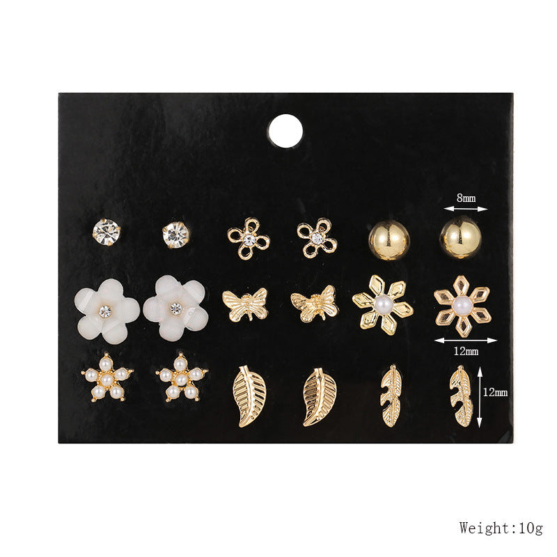 1 Set Fashion Leaves Flower Alloy Inlay Rhinestones Pearl Women's Ear Studs