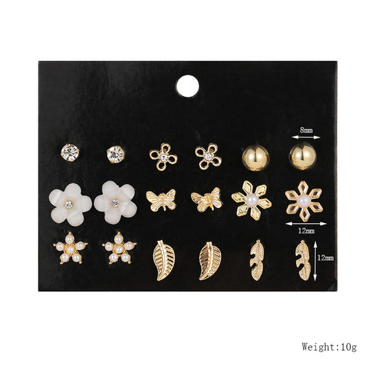 1 Set Fashion Leaves Flower Alloy Inlay Rhinestones Pearl Women's Ear Studs