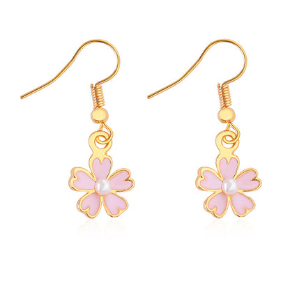 Korean Oil Pink Cherry Blossom Pearl Earrings Korean Shamrock Earring Wholesale Gooddiy