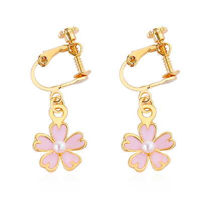 Korean Oil Pink Cherry Blossom Pearl Earrings Korean Shamrock Earring Wholesale Gooddiy