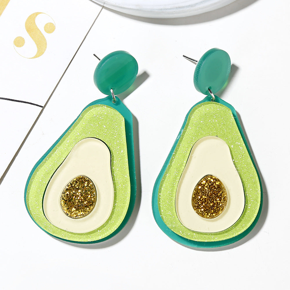 Fashion New Acrylic Avocado Fruit Green Earrings Cute Sweet Earrings Wholesale Gooddiy