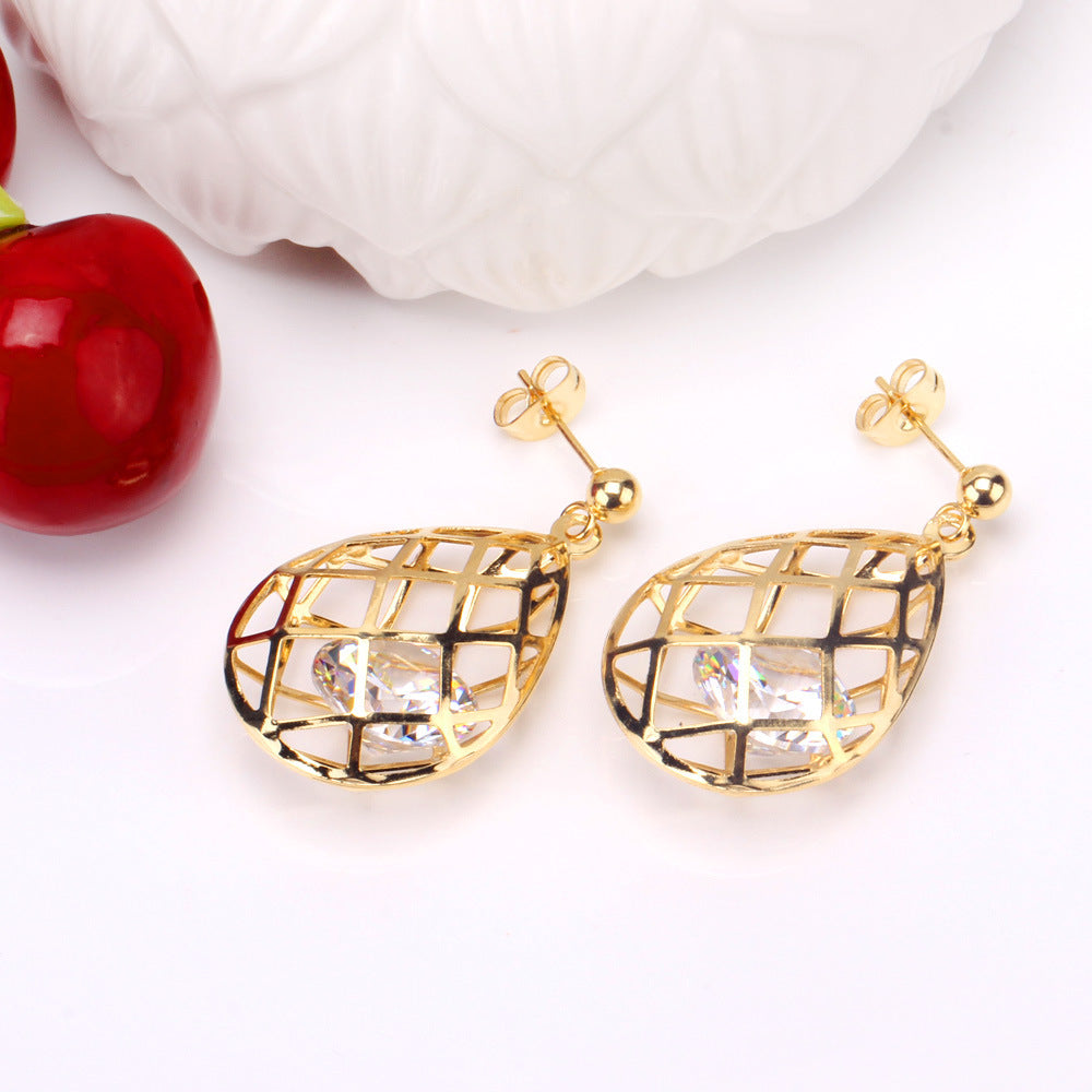 Elegant Water Droplets Stainless Steel Zircon Plating Women's Earrings Necklace