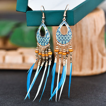 Creative Feather Earrings Bohemian Ethnic Tassel Stud Earrings