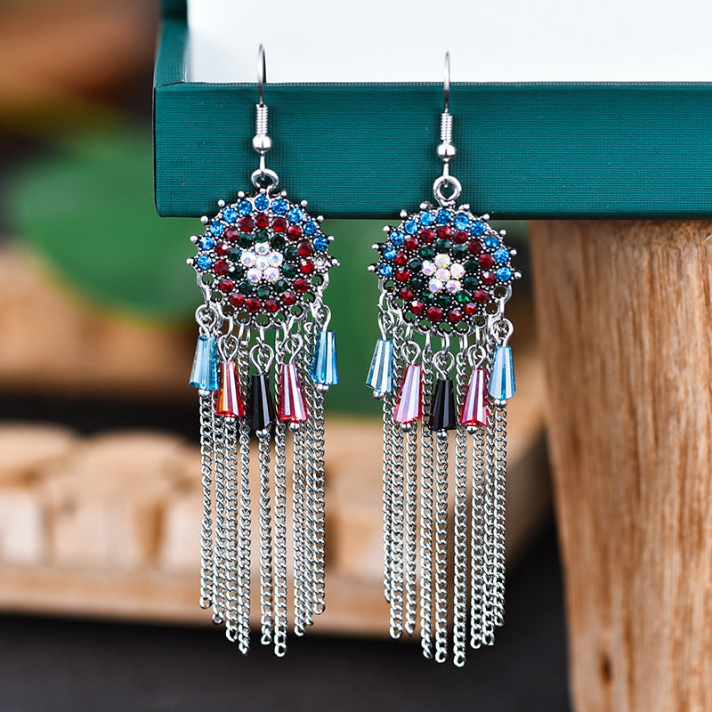 1 Pair Retro Tassel Alloy Plating Inlay Artificial Gemstones Women's Chandelier Earrings