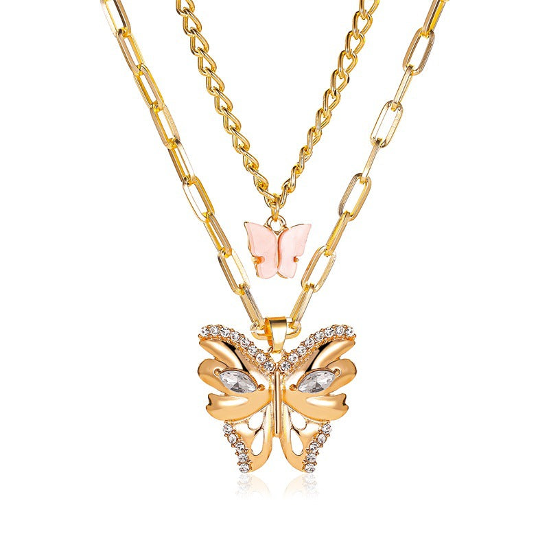 New Necklace Bohemian Fashion Metal Size Butterfly Pendant Double Necklace Wholesale Gooddiy