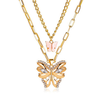 New Necklace Bohemian Fashion Metal Size Butterfly Pendant Double Necklace Wholesale Gooddiy