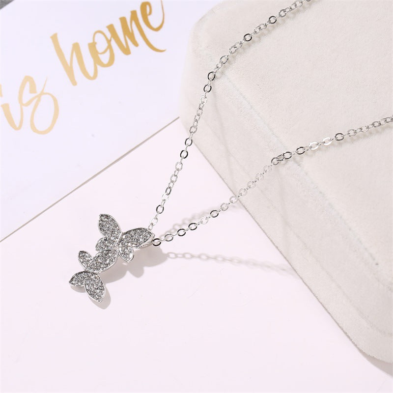 Explosion Necklace Temperament Full Diamond Butterfly Necklace Clavicle Chain Cute Insect Golden Butterfly Necklace Wholesale Gooddiy