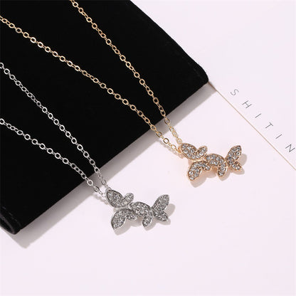 Explosion Necklace Temperament Full Diamond Butterfly Necklace Clavicle Chain Cute Insect Golden Butterfly Necklace Wholesale Gooddiy