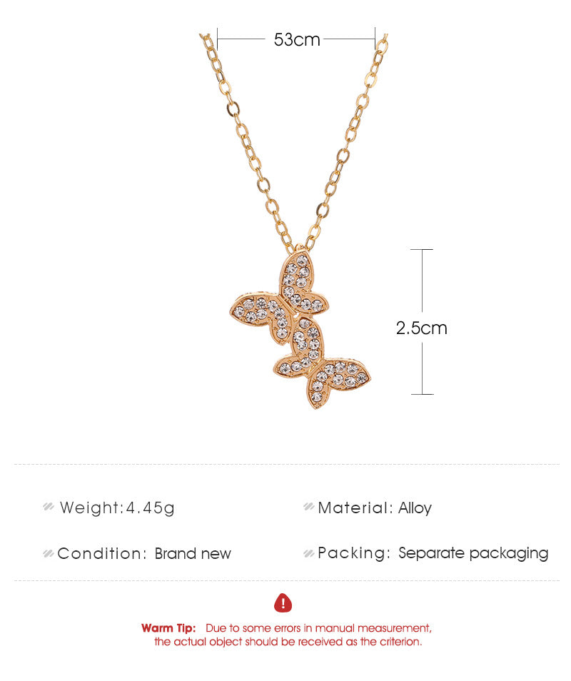 Explosion Necklace Temperament Full Diamond Butterfly Necklace Clavicle Chain Cute Insect Golden Butterfly Necklace Wholesale Gooddiy