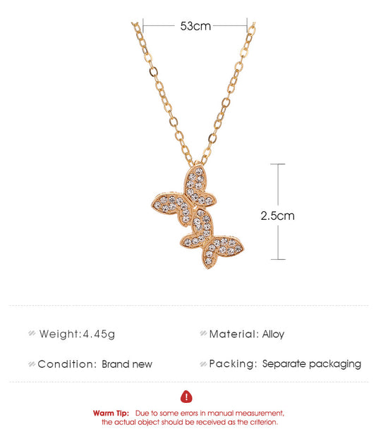 Explosion Necklace Temperament Full Diamond Butterfly Necklace Clavicle Chain Cute Insect Golden Butterfly Necklace Wholesale Gooddiy