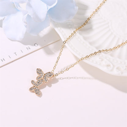 Explosion Necklace Temperament Full Diamond Butterfly Necklace Clavicle Chain Cute Insect Golden Butterfly Necklace Wholesale Gooddiy