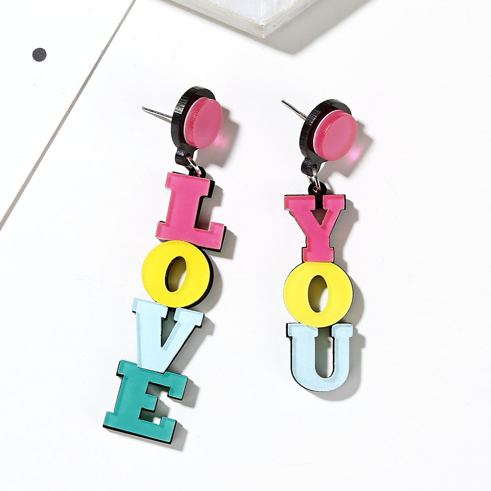 New Fashion Creative Color Love Asymmetrical Acrylic Long Earrings Wholesale Gooddiy