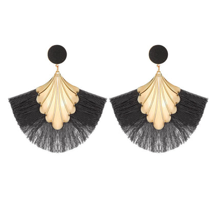 New Earrings Bohemia Fan-shaped Tassel Earrings Fashion Ripple Design Texaggerated Earrings Wholesale Gooddiy